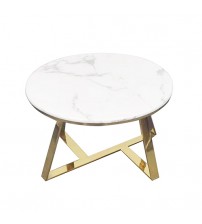 Coffee Table Round Shape White Faux Marble Top Tripod Legs Stainless Titanium Gold Saturn